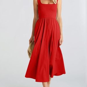 Women's Maxi Dress Summer Sleeveless Swing Sundress Casual Loose Tank Long Dresses with Pockets