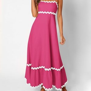 Alternative view of Women's Summer Boho Spaghetti Strap Square Neck Ruffle Casual Flowy Long Dress Beach Swing Party Maxi Dress
