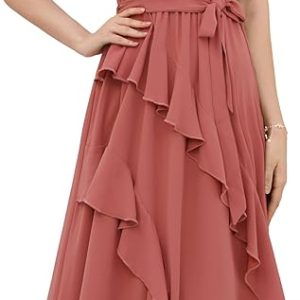 Women's 2024 Summer Sleeveless Halter Neck Ruffle Hem Split Flowy Swing Long Midi Dress with Belt