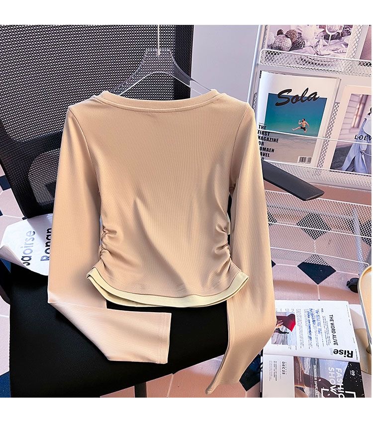 2024 Women's Pink Fake Two Piece Autumn Long Sleeve Top - Image 2