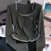 2024 Women's Dark Grey Fake Two Piece Autumn Long Sleeve Top